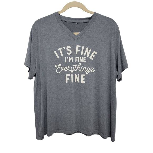 Its Fine Everything Is Fine Joke Tee 3x Grey Heather - Picture 1 of 9